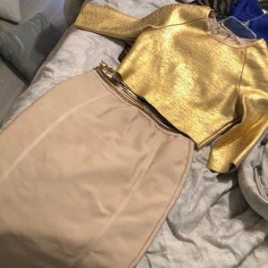 Gold & Nude bandage skirt set